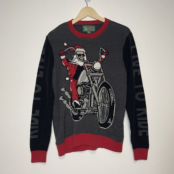 Ugly Christmas Sweater Other - Ugly Christmas Sweater Co. Santa motorcycle mens size M black gray red party